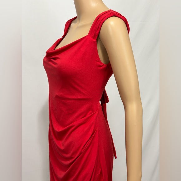 Halara Red Asymmetrical Mini Dress Side Ruching & Slit Open Tie Back Sof… - Picture 6 of 12